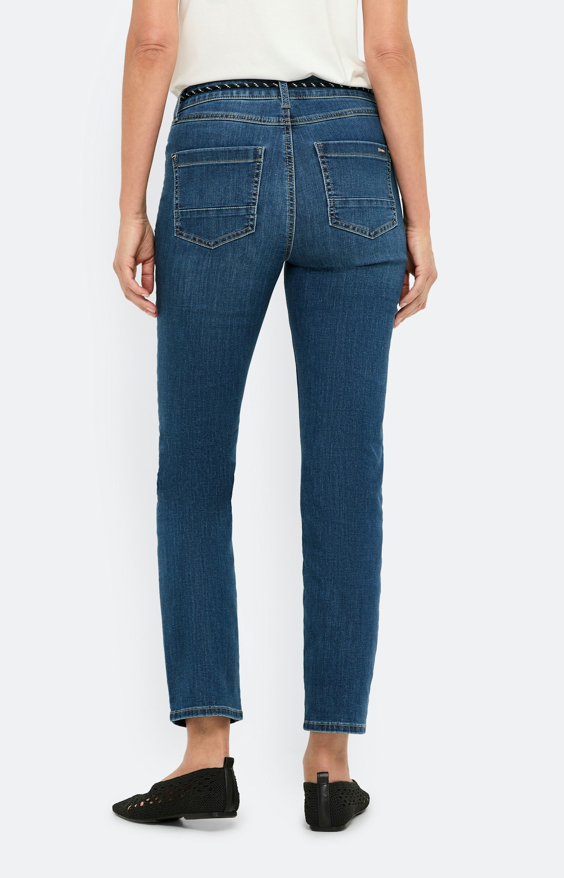 Blauwe regular-jeans, bindstrik, 30 inch