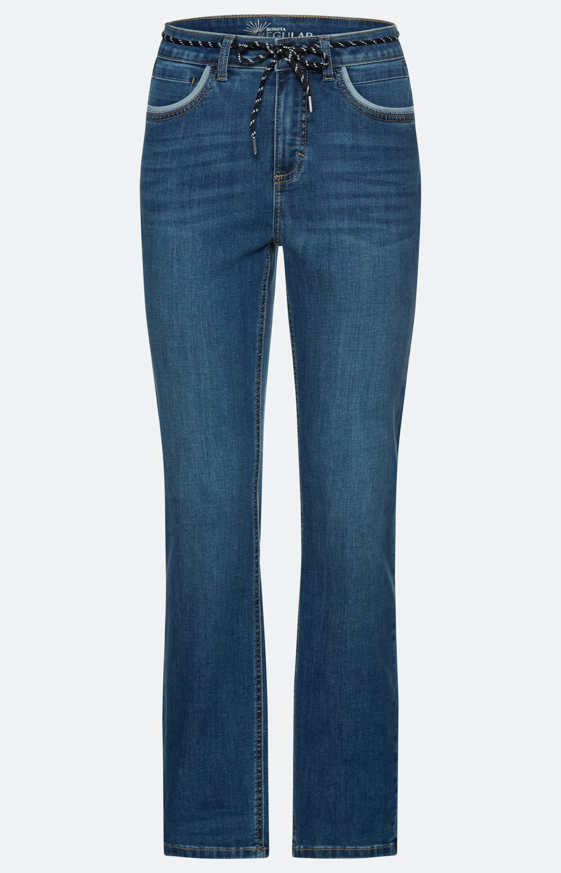 Blauwe regular-jeans, bindstrik, 30 inch