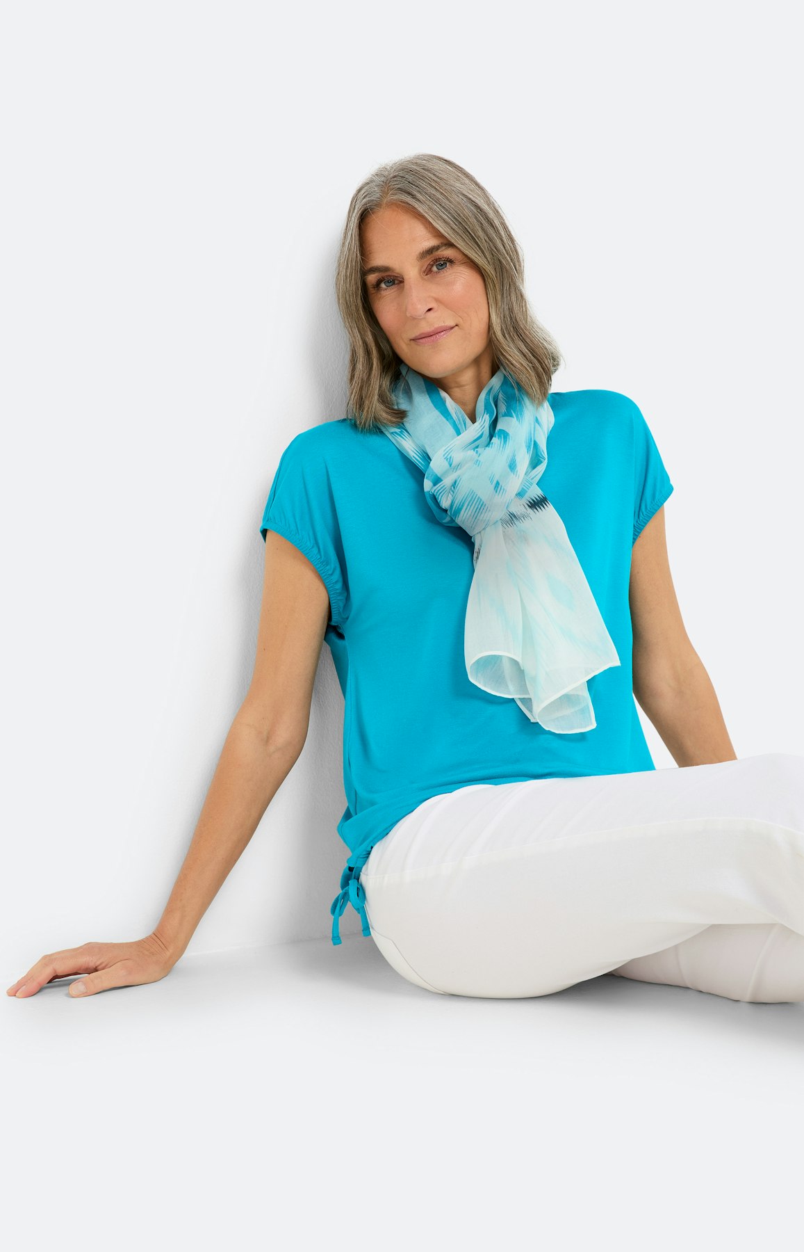Shirt met strikdetails, turquoise