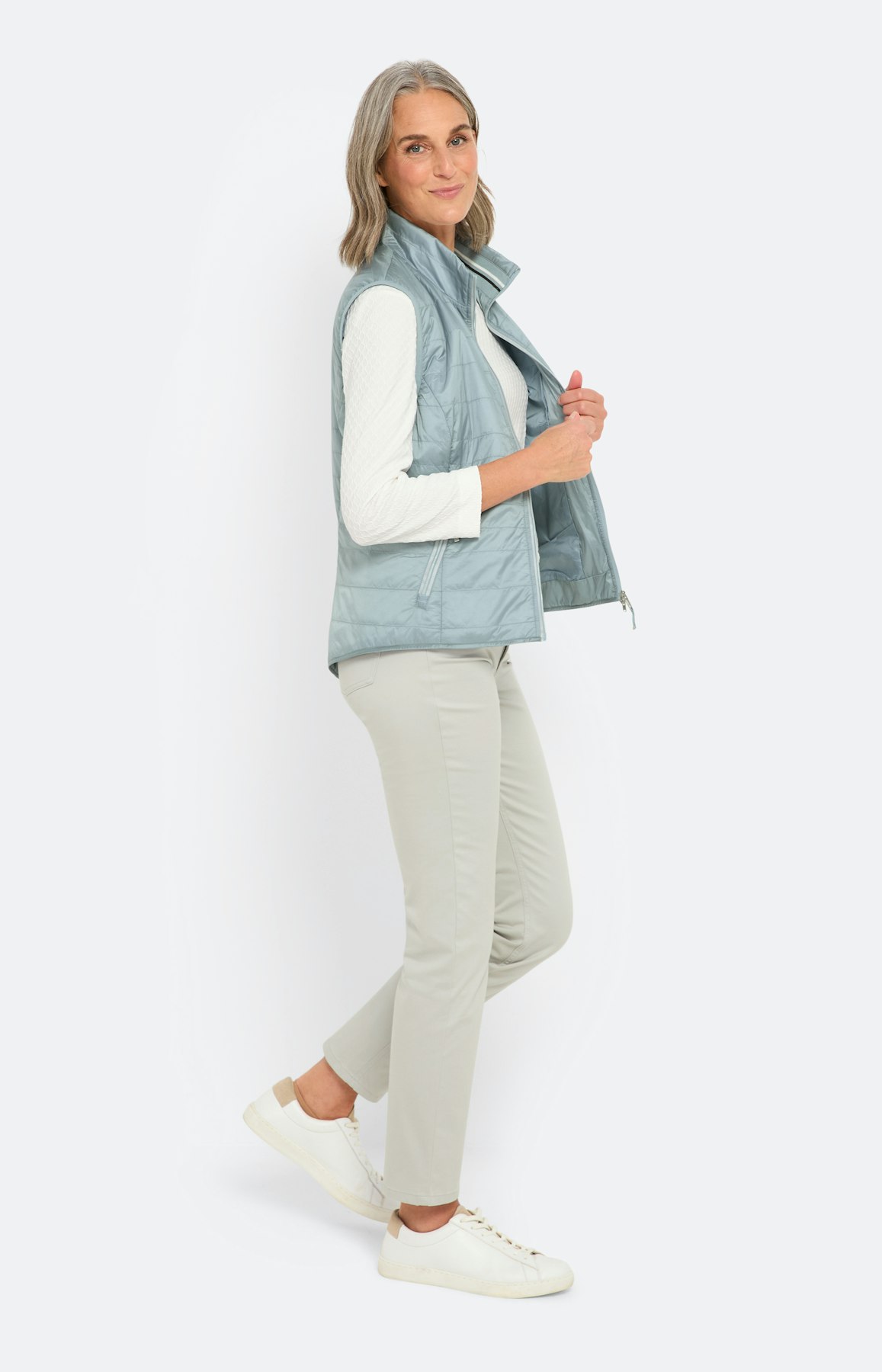 Licht gewatteerde bodywarmer, lichtblauw