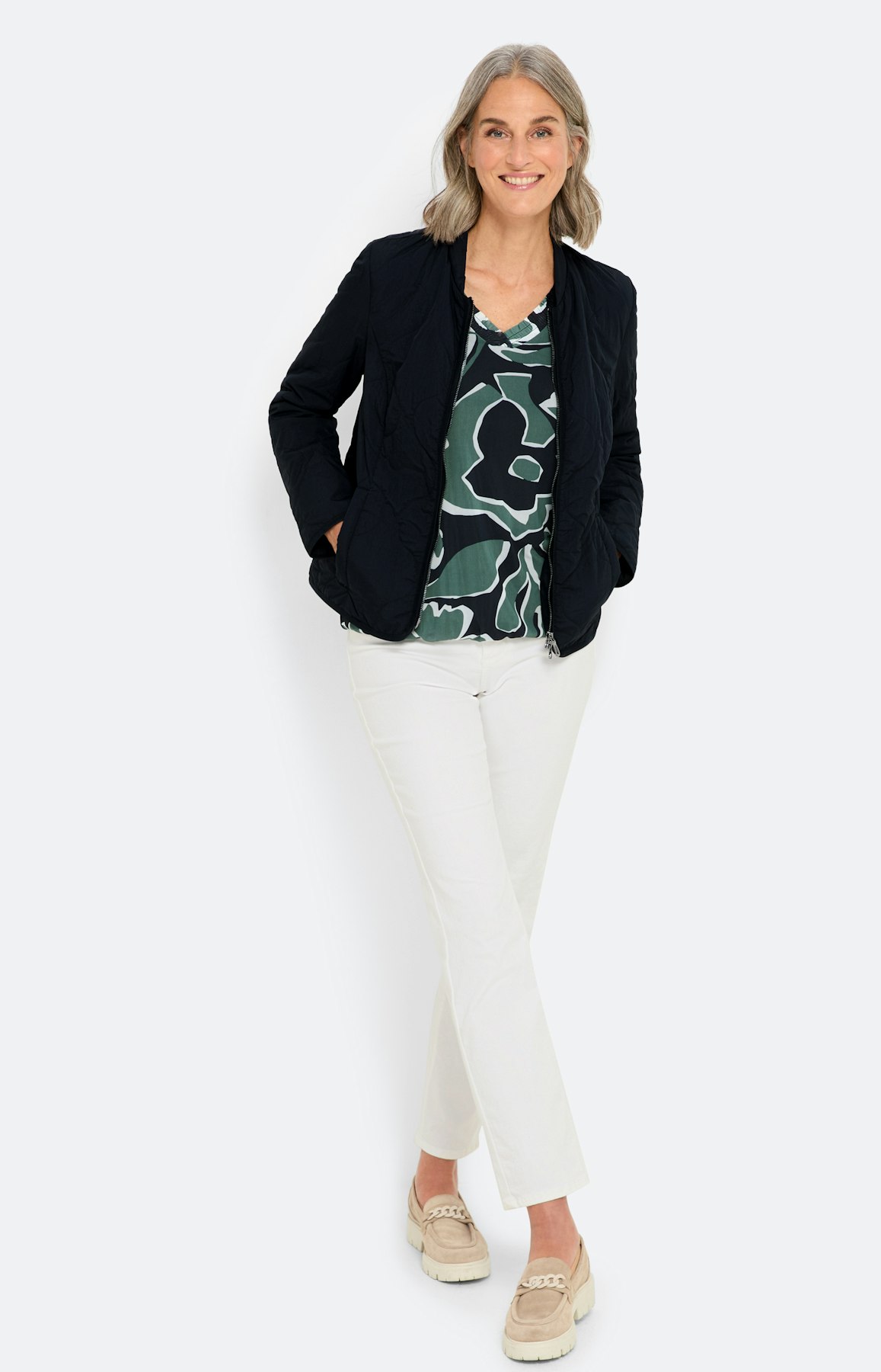 Licht, gewatteerd jack met kraag, marine