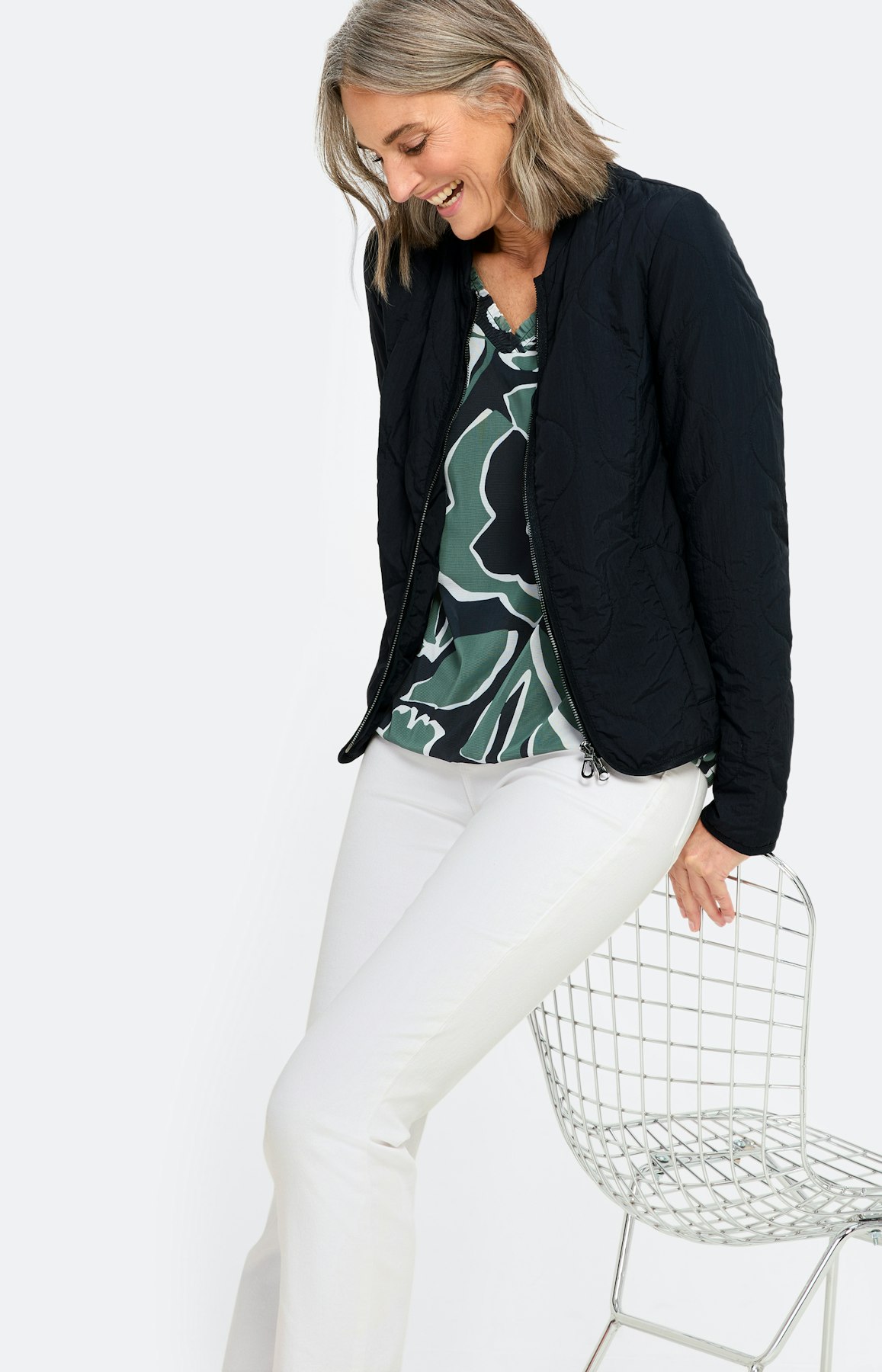 Licht, gewatteerd jack met kraag, marine