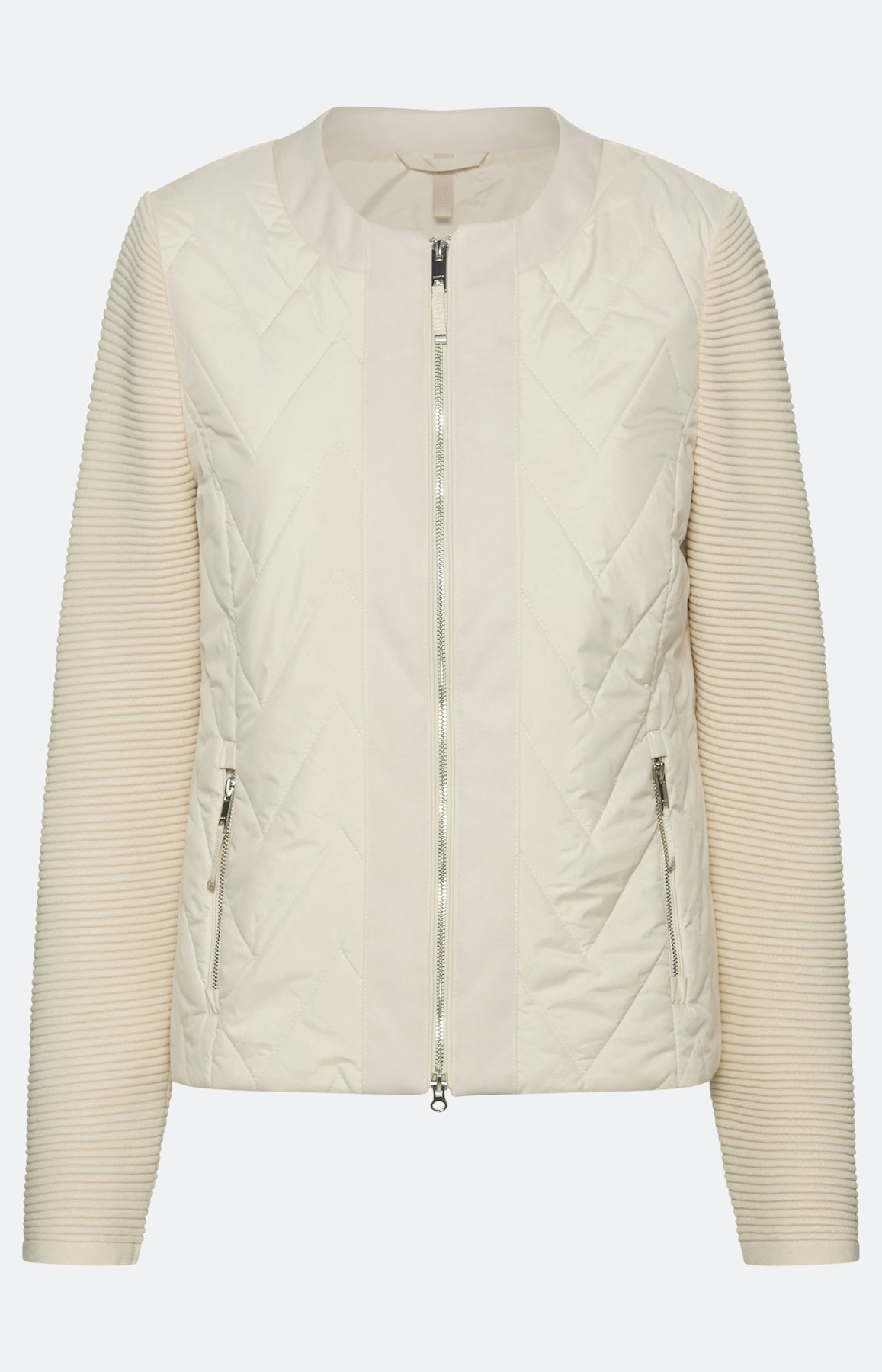 Gewatteerde jas met tricot-mouwen, beige