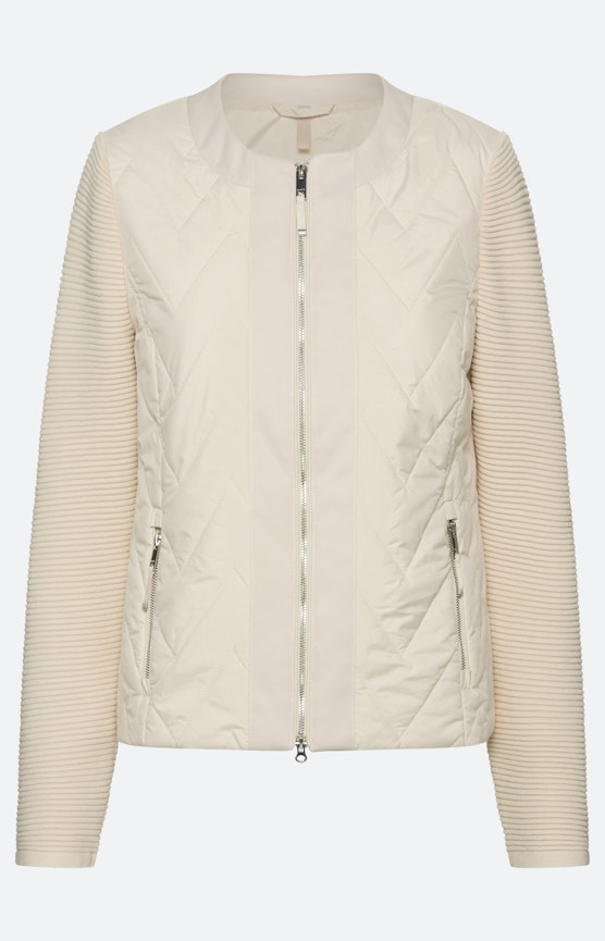 Gewatteerde jas met tricot-mouwen, beige