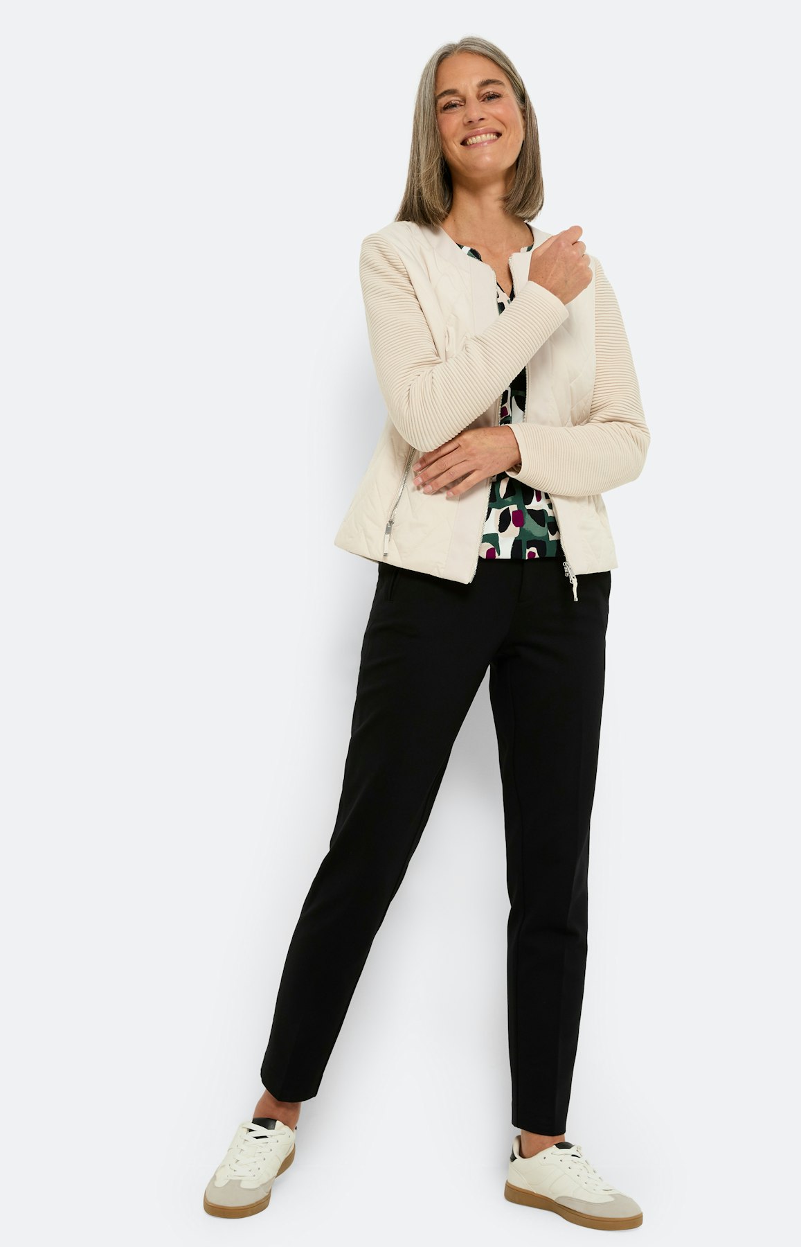 Gewatteerde jas met tricot-mouwen, beige