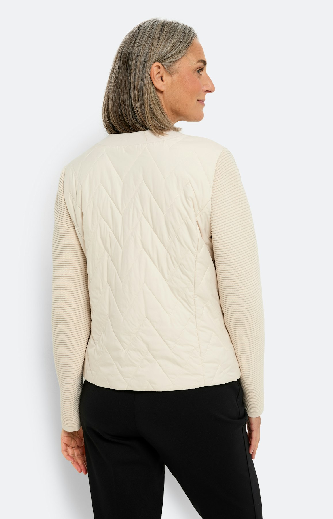 Gewatteerde jas met tricot-mouwen, beige
