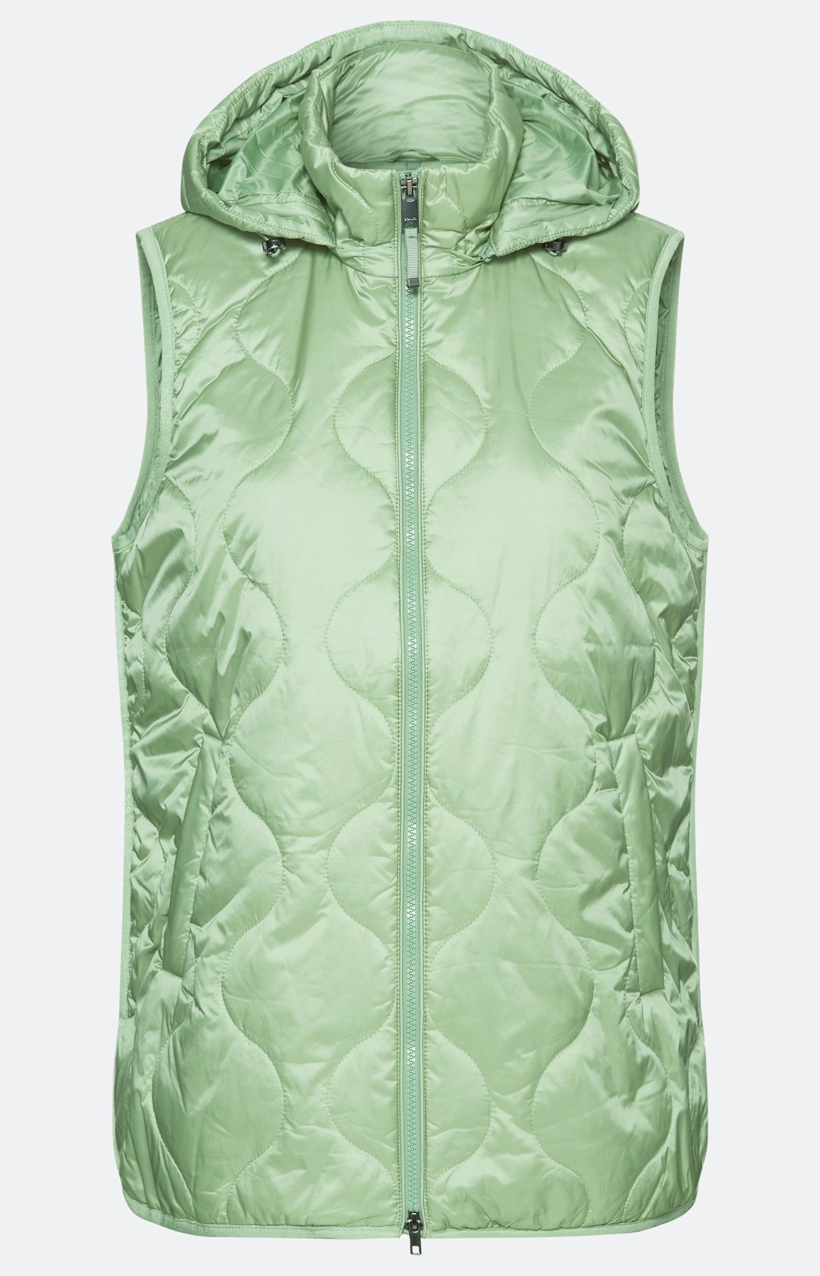 Wijde bodywarmer met capuchon in mint