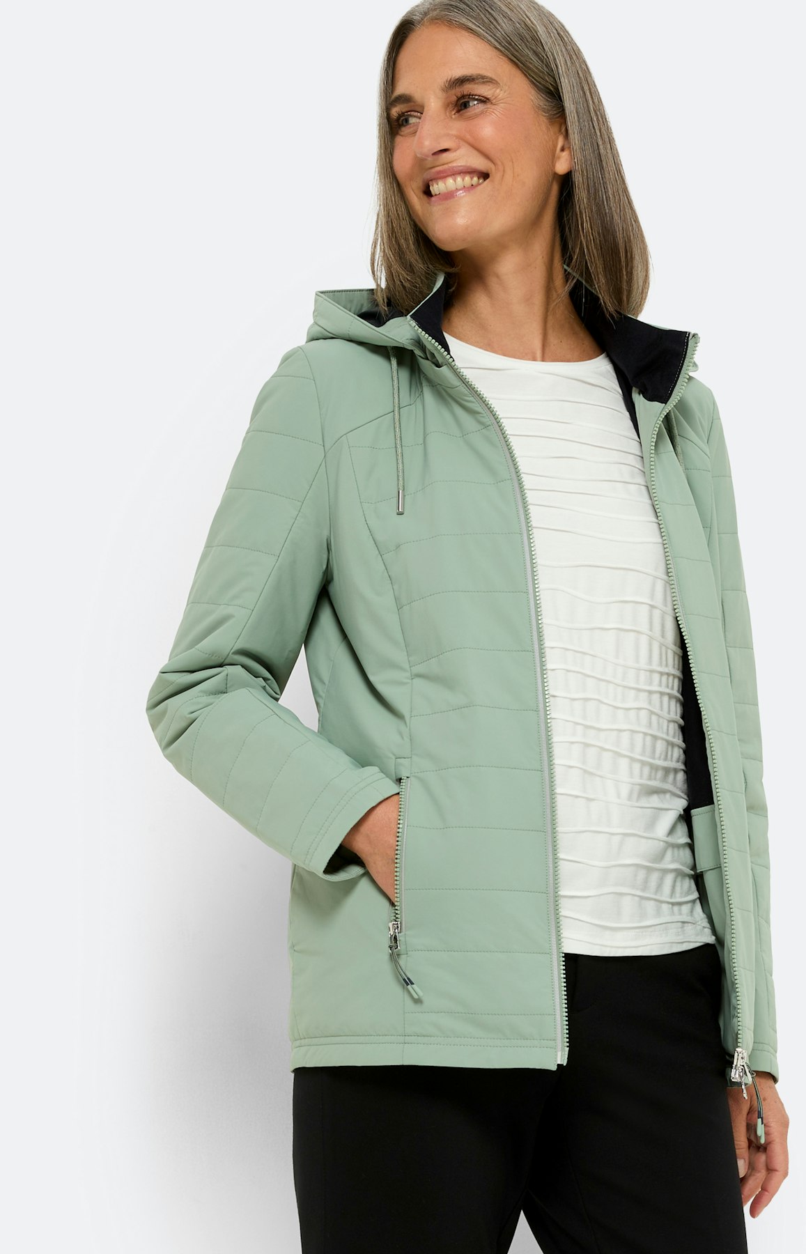 Licht steppjack, mist groen