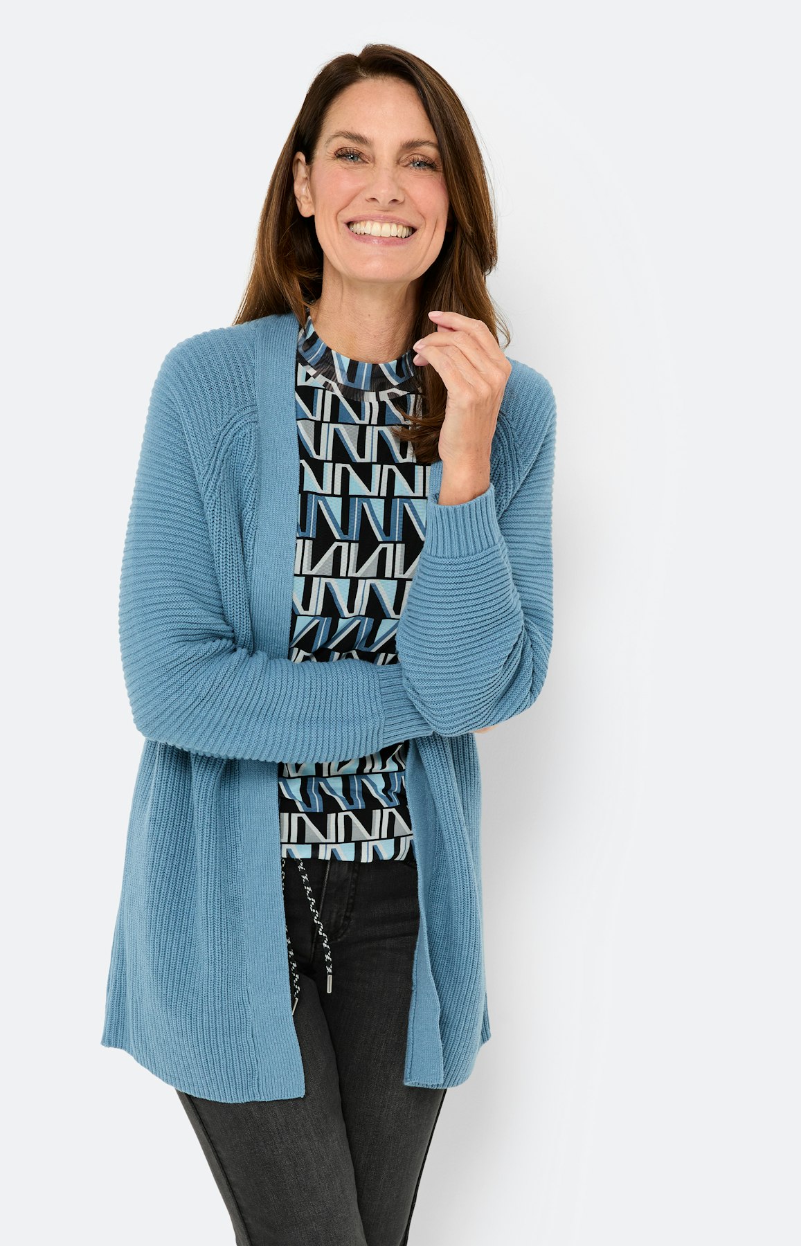 Cardigan in gemengd breisel, blauwgrijs