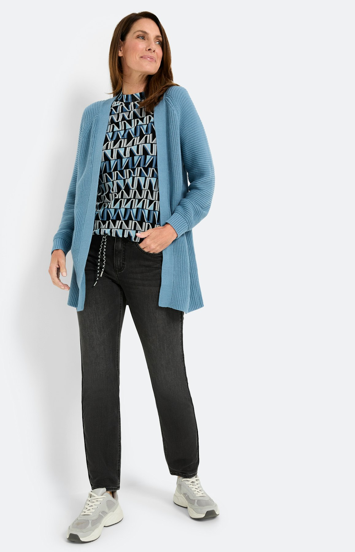 Cardigan in gemengd breisel, blauwgrijs