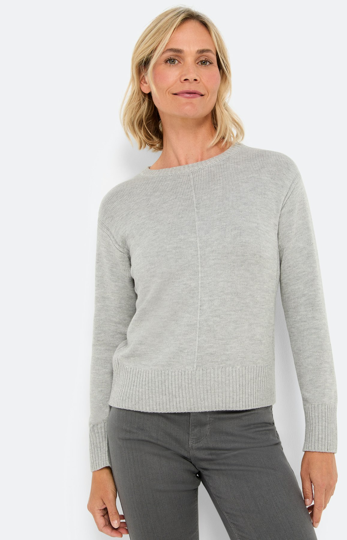 Trui met ribboorden, grijs mêlee