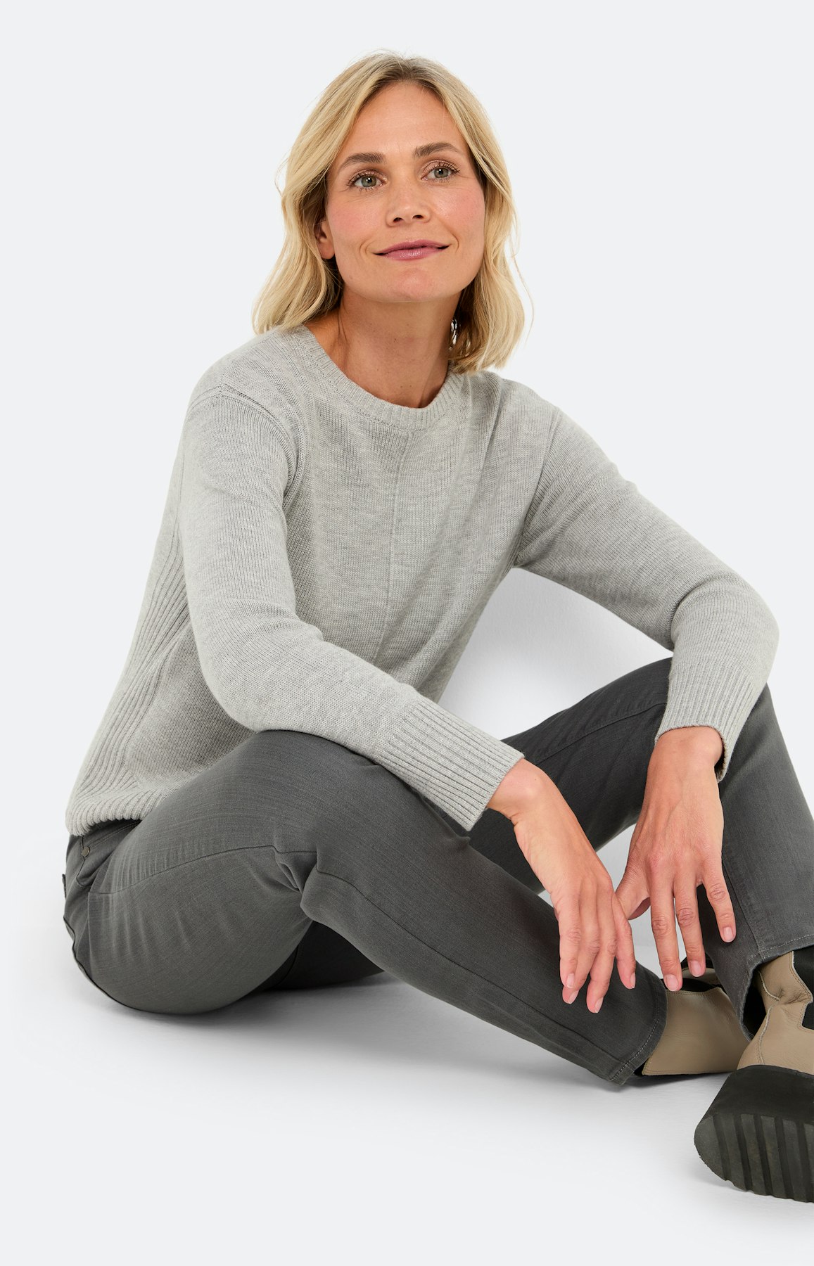 Trui met ribboorden, grijs mêlee