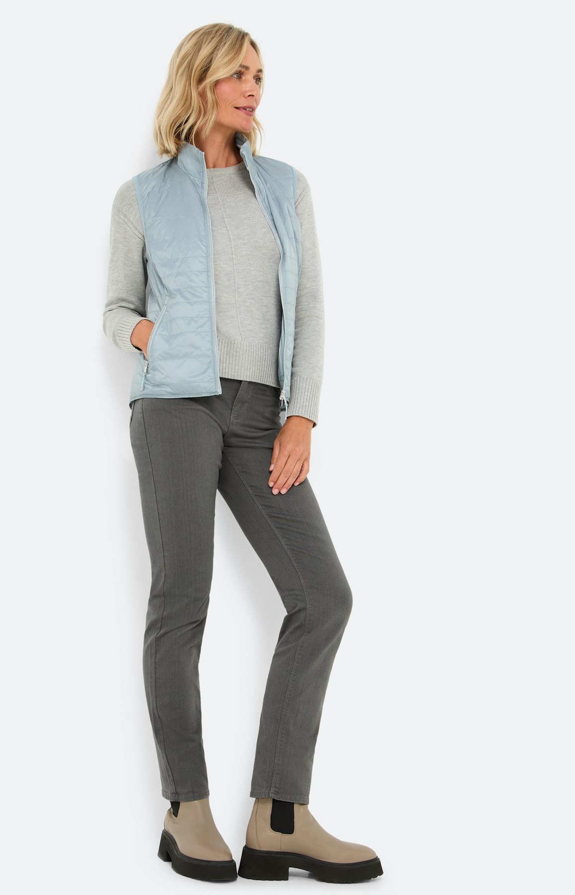 Trui met ribboorden, grijs mêlee