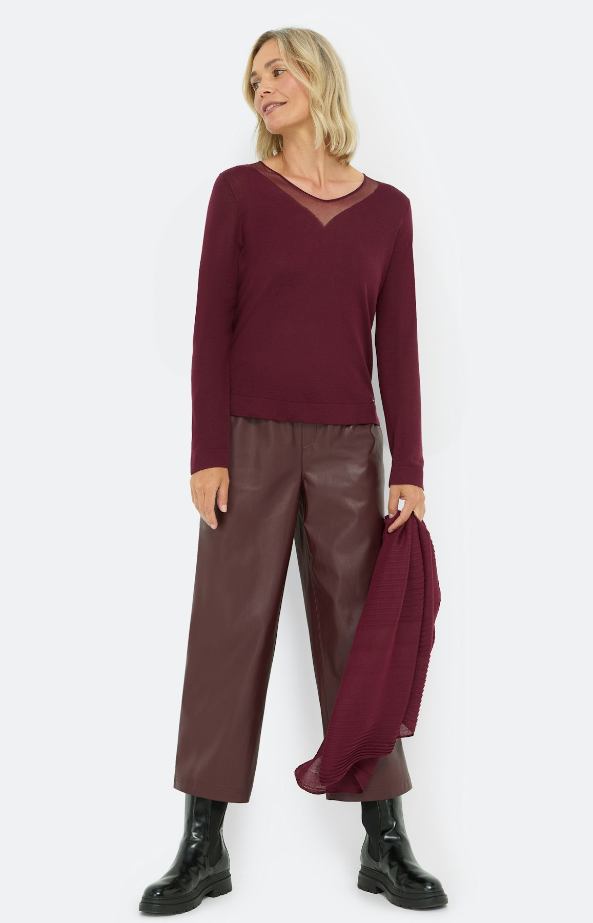 Trui met een V-hals, bourgondië