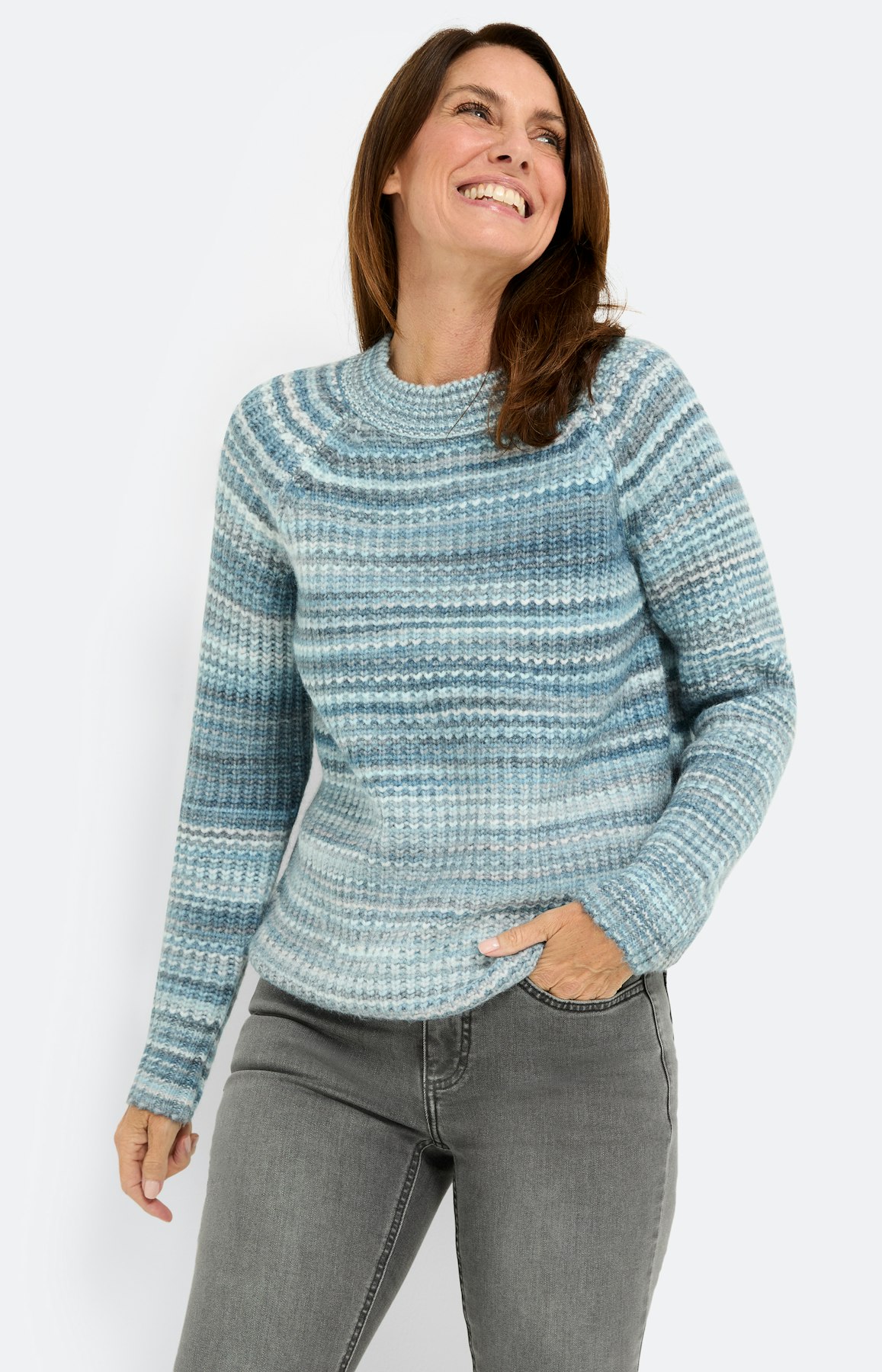 Trui grof gebreid, lichtblauw melange