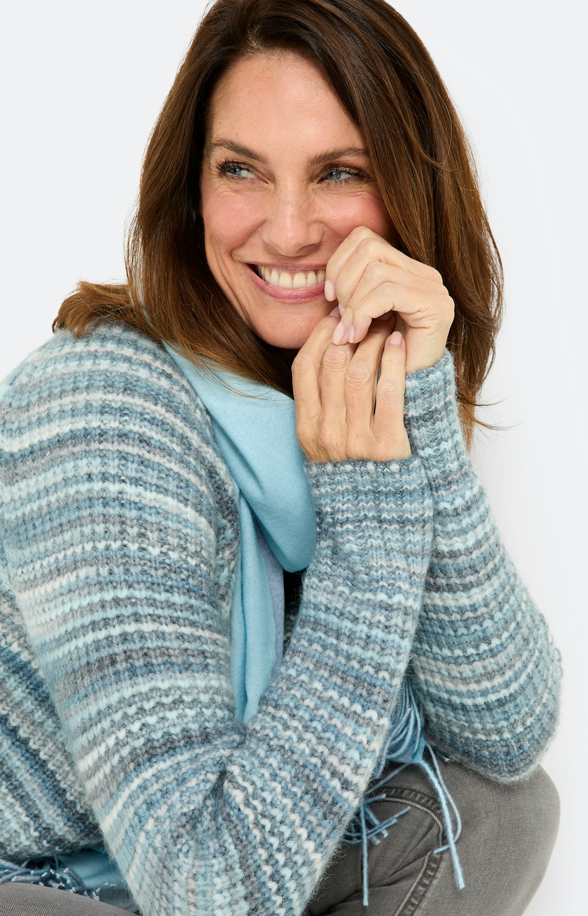 Trui grof gebreid, lichtblauw melange