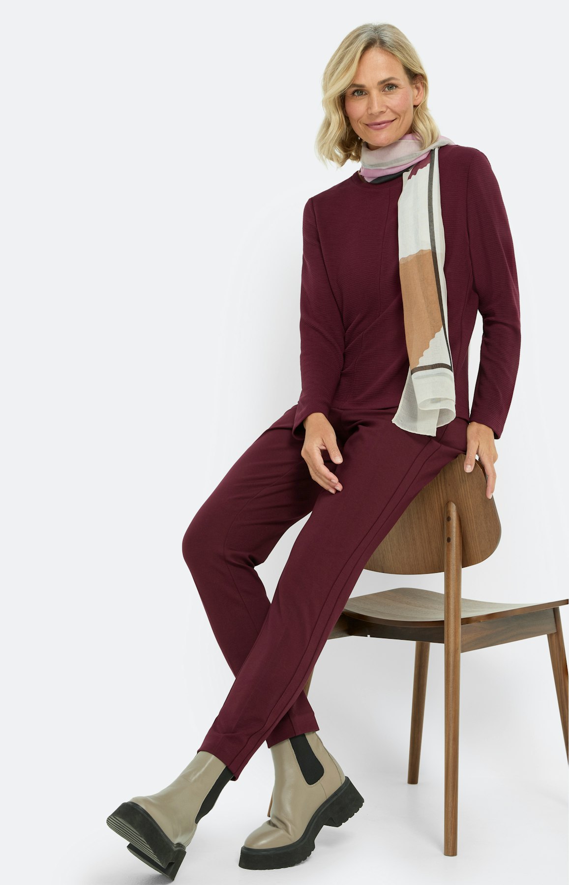 Geribbeld sweatshirt, bourgondië