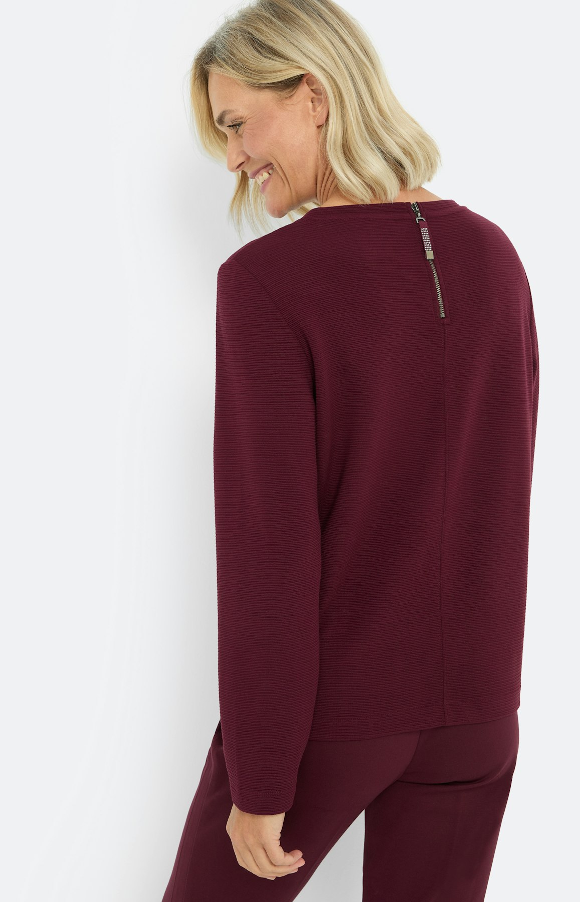 Geribbeld sweatshirt, bourgondië