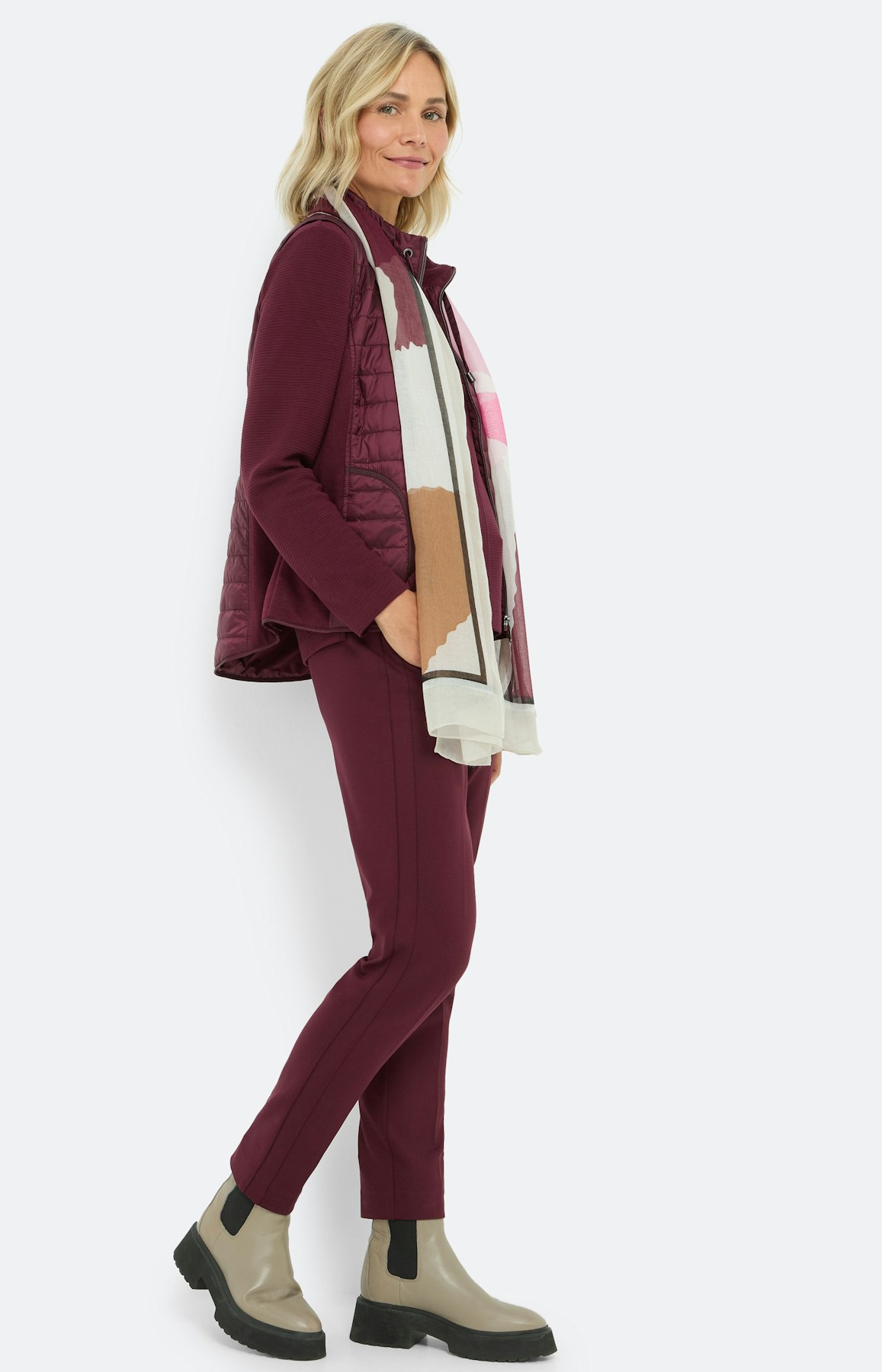 Bodywarmer in materialenmix, bourgondië