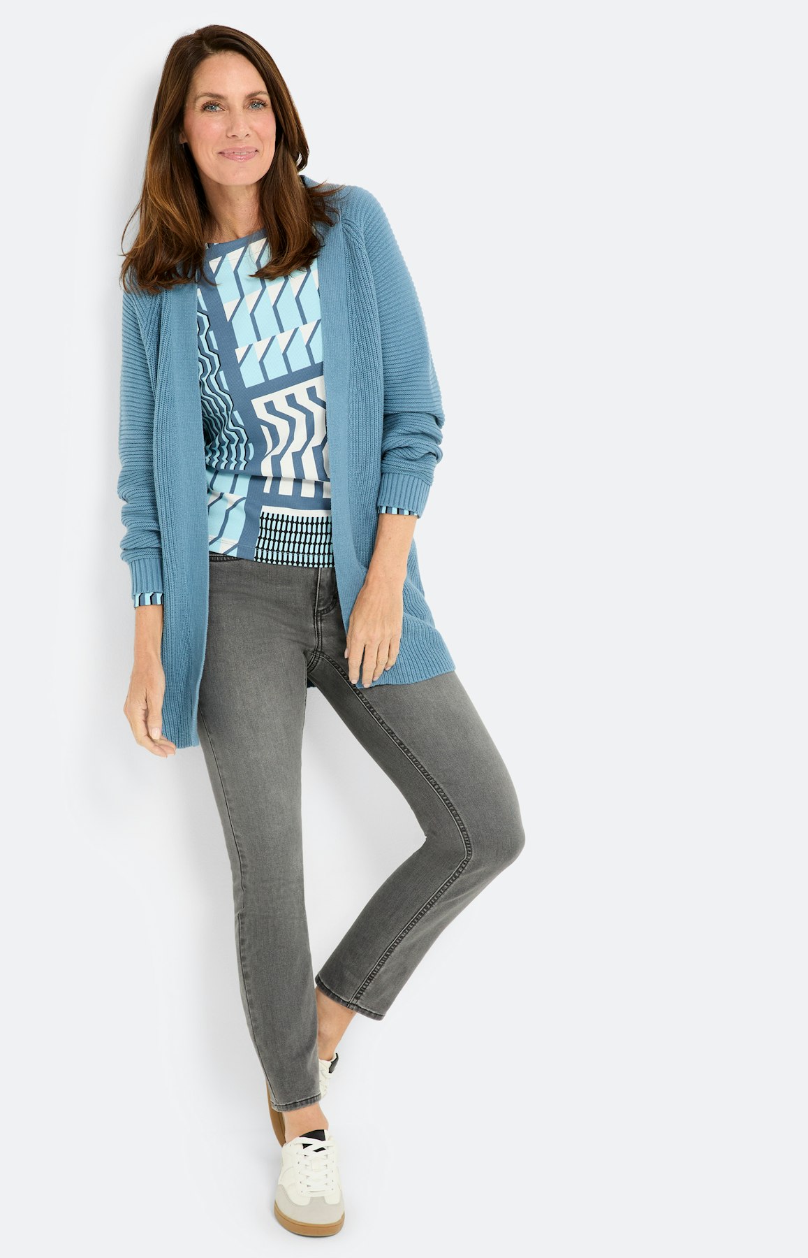 Shirt met patchworkprint, lichtblauw