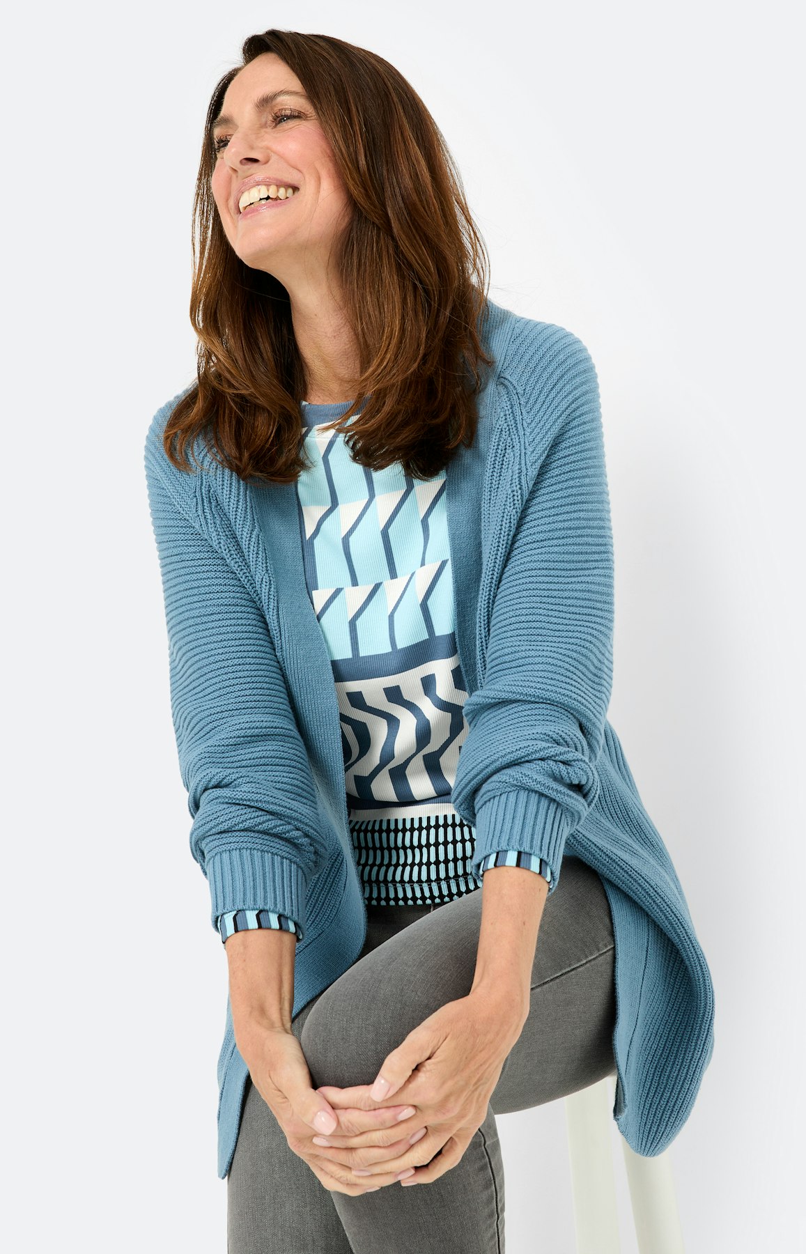 Shirt met patchworkprint, lichtblauw