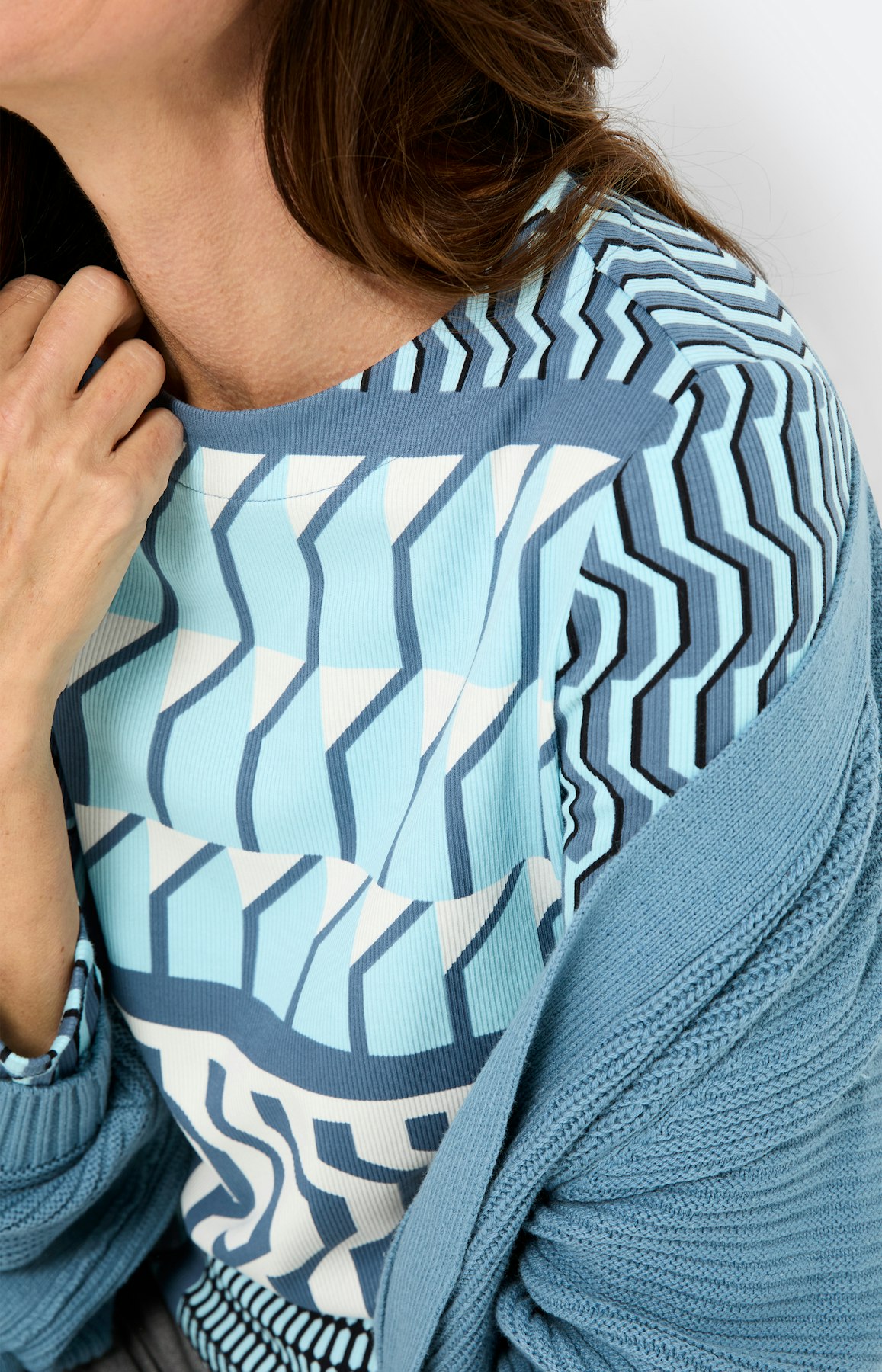 Shirt met patchworkprint, lichtblauw