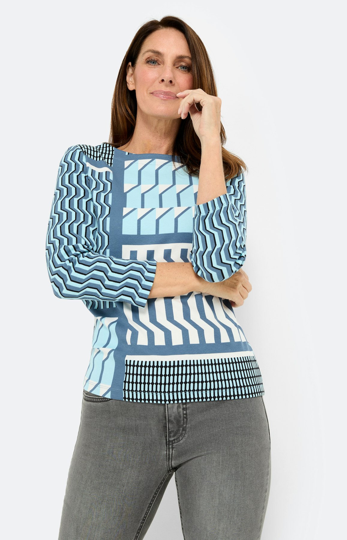 Shirt met patchworkprint, lichtblauw