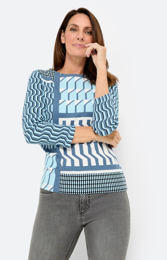 Shirt met patchworkprint, lichtblauw