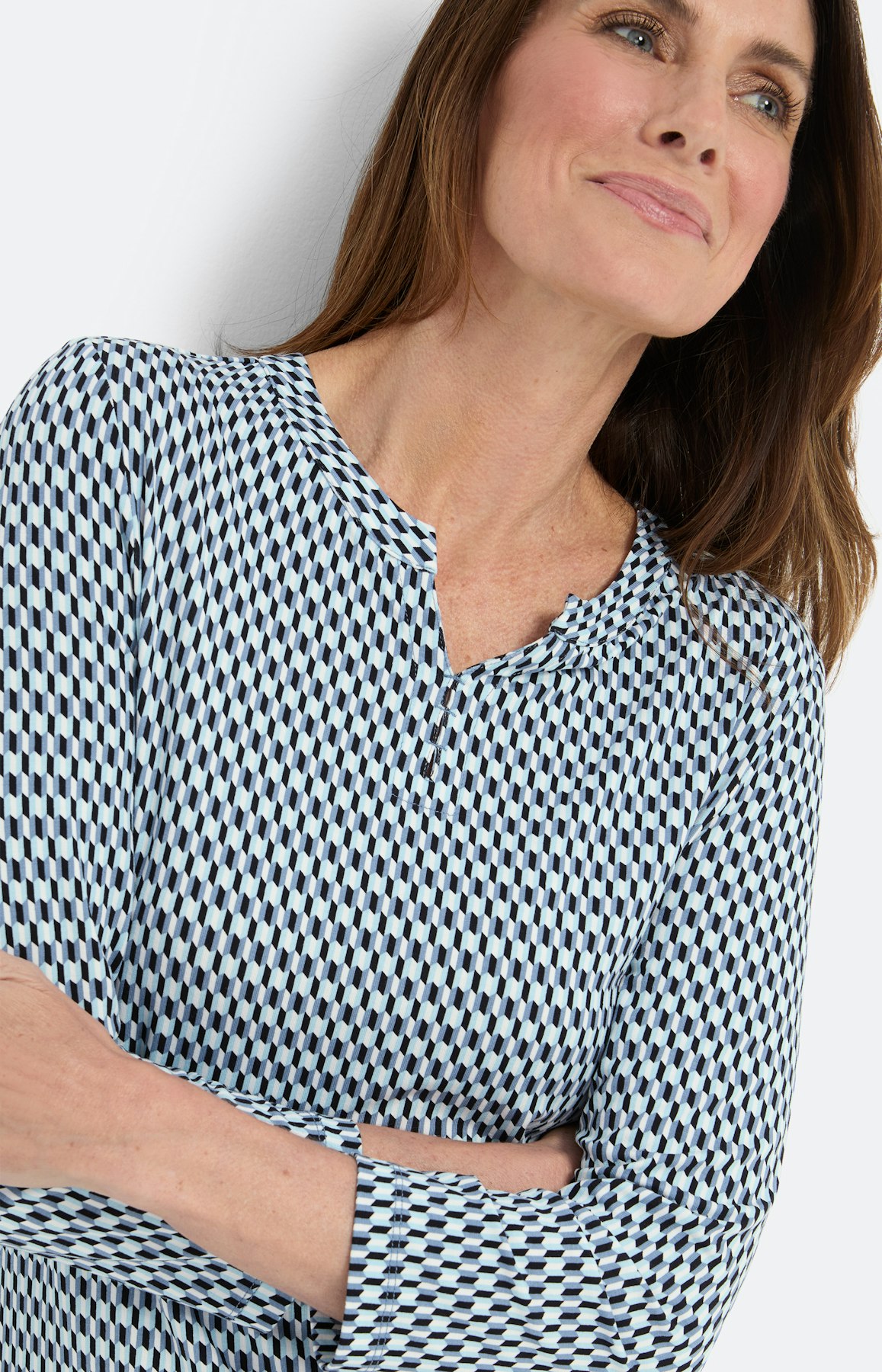 Shirt met dessin en splitje, lichtblauw