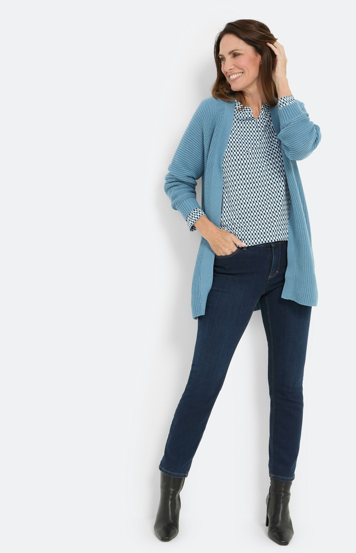 Shirt met dessin en splitje, lichtblauw