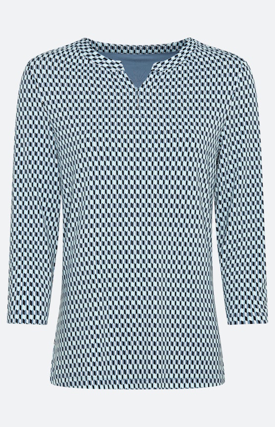 Gemustertes Shirt mit Schlitz, hellblau