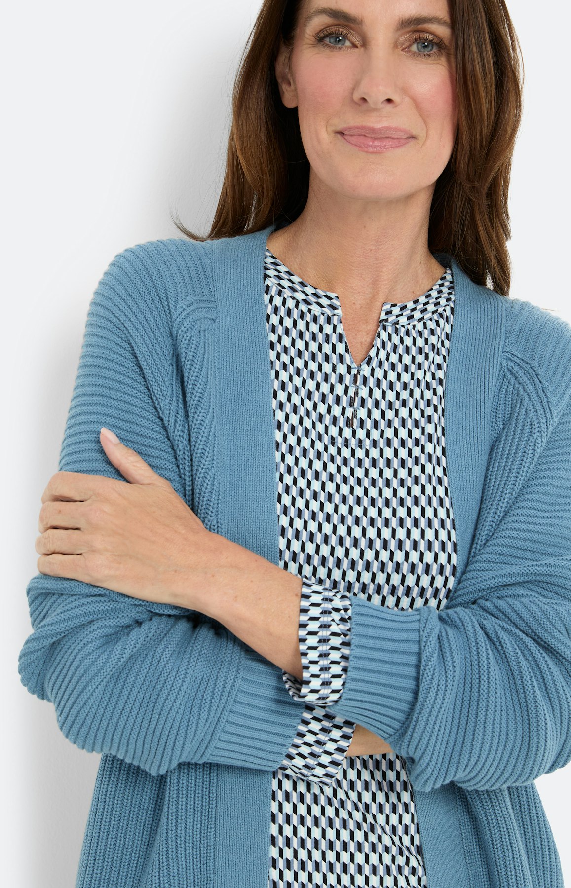 Shirt met dessin en splitje, lichtblauw