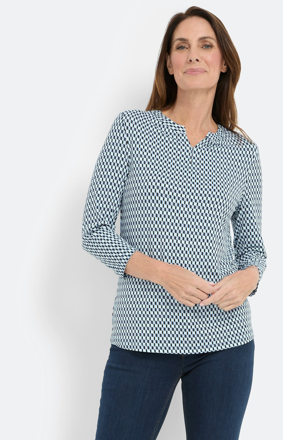 Shirt met dessin en splitje, lichtblauw