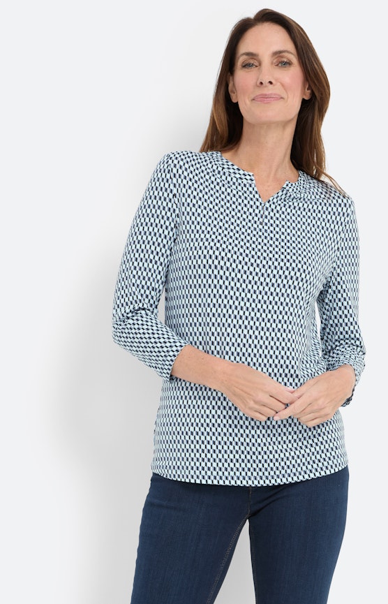Gemustertes Shirt mit Schlitz, hellblau