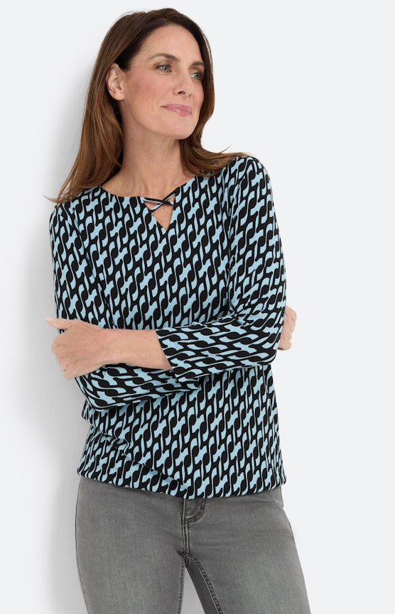 Gemustertes Shirt mit Stretchsaum, blau