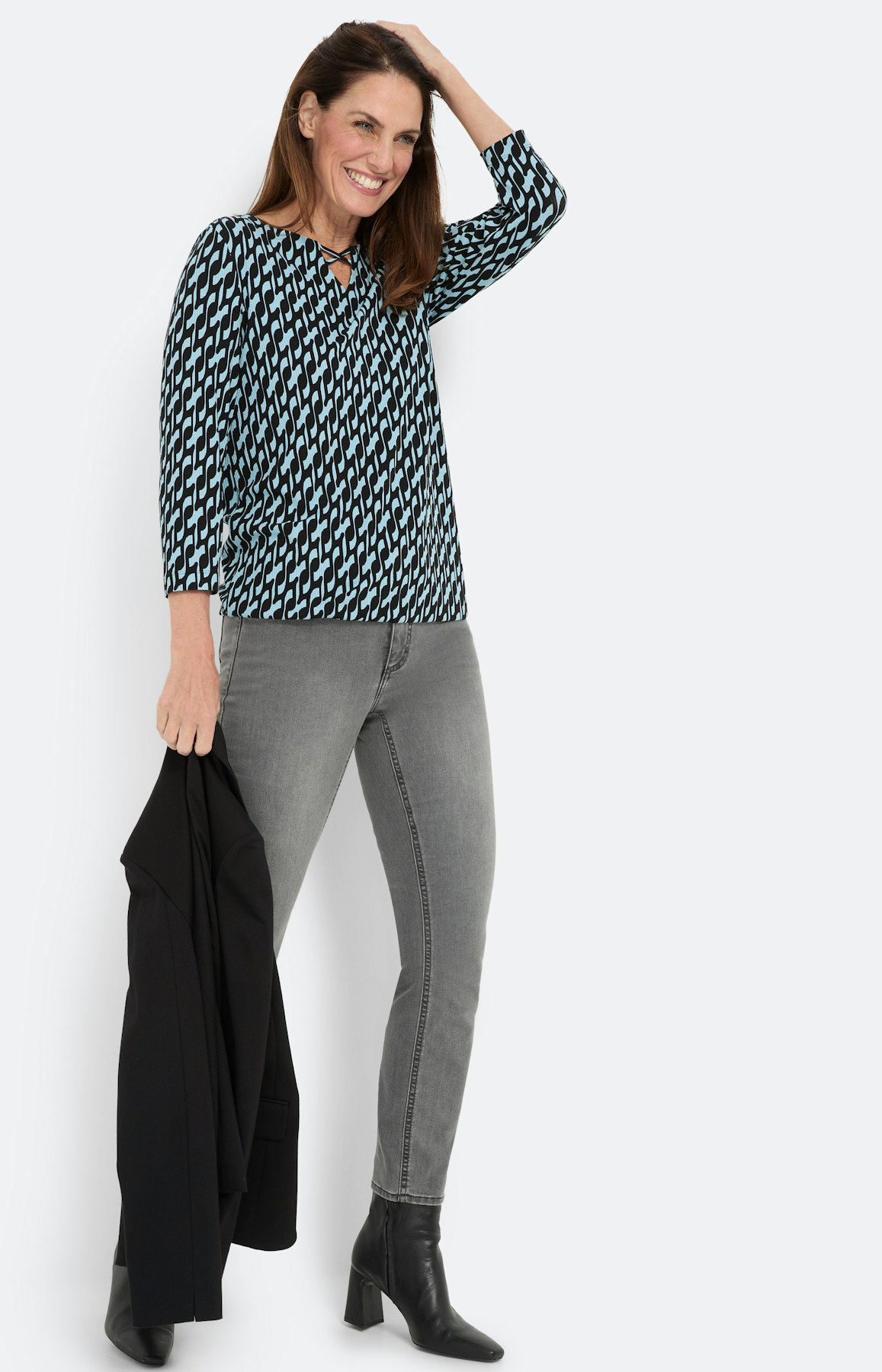 Shirt met dessin en stretchzoom, blauw