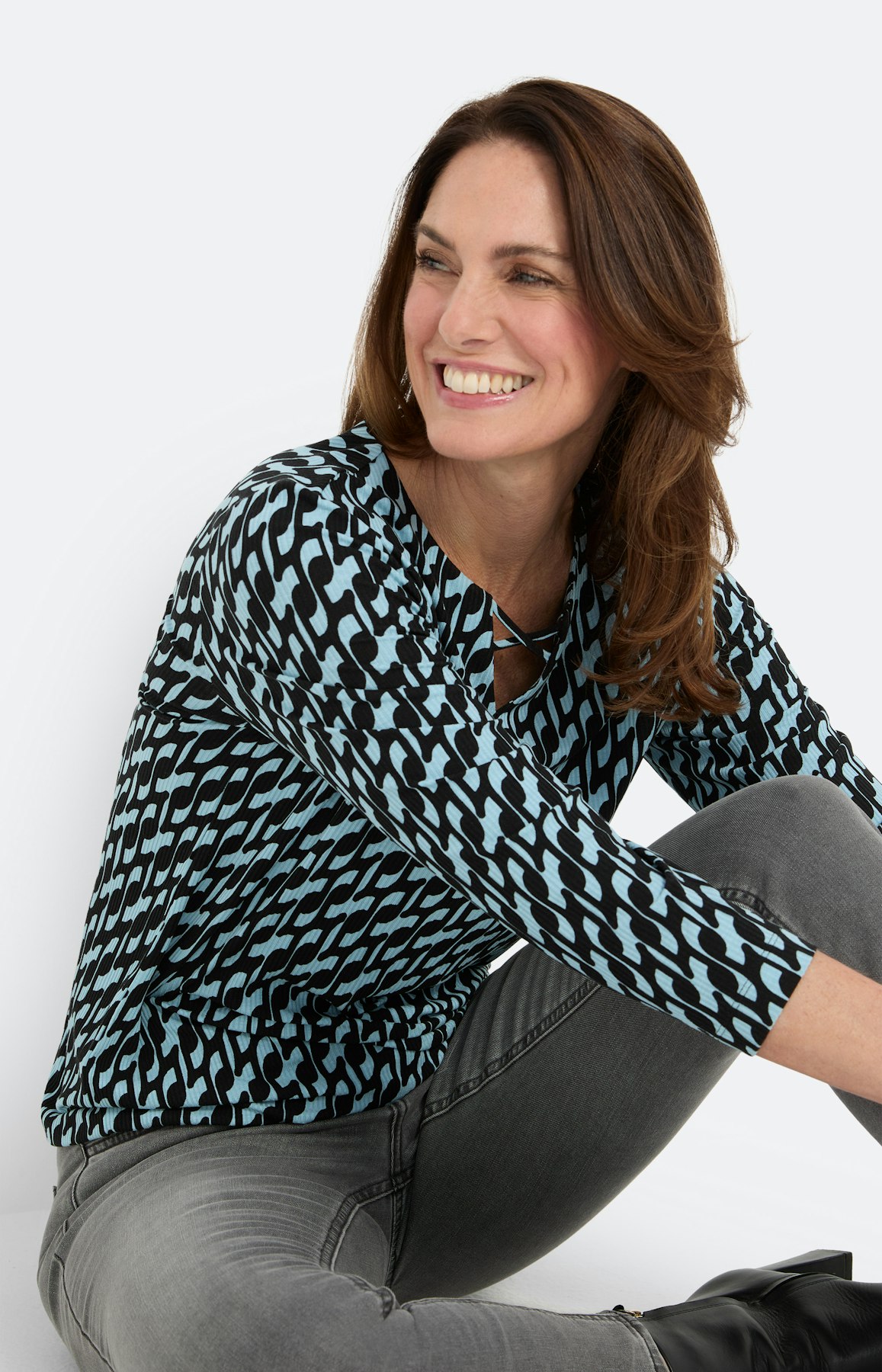 Shirt met dessin en stretchzoom, blauw