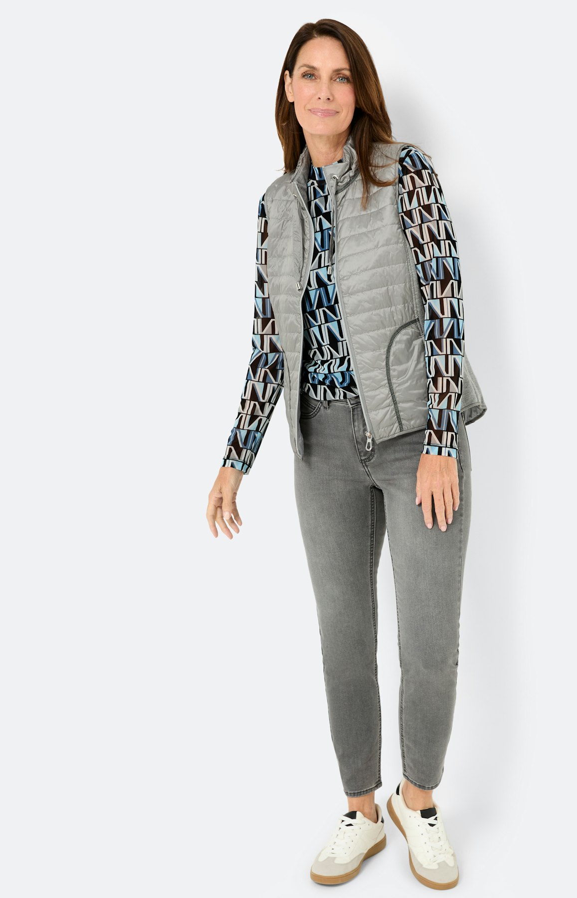 Mesh-shirt met lange mouw & print, blauw