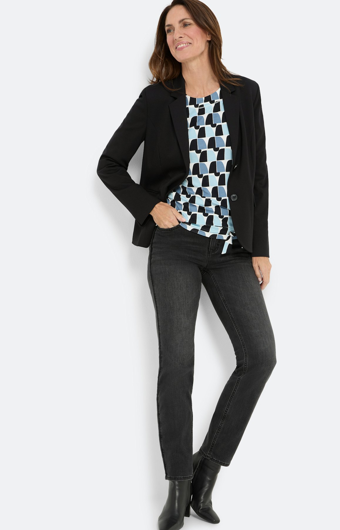 Grafisch gedessineerd shirt, blauw