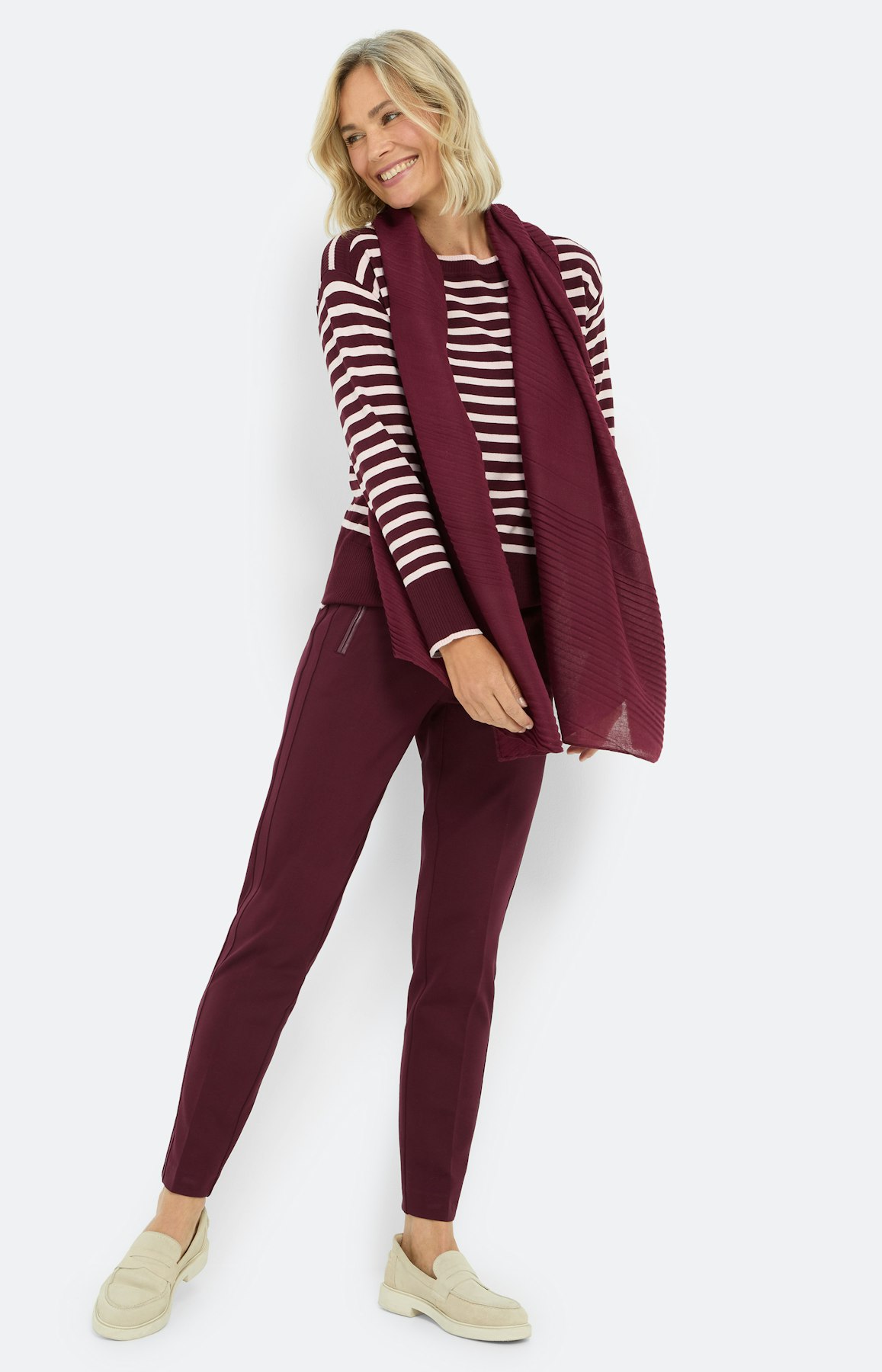 Trui met streepdessin, bourgondië