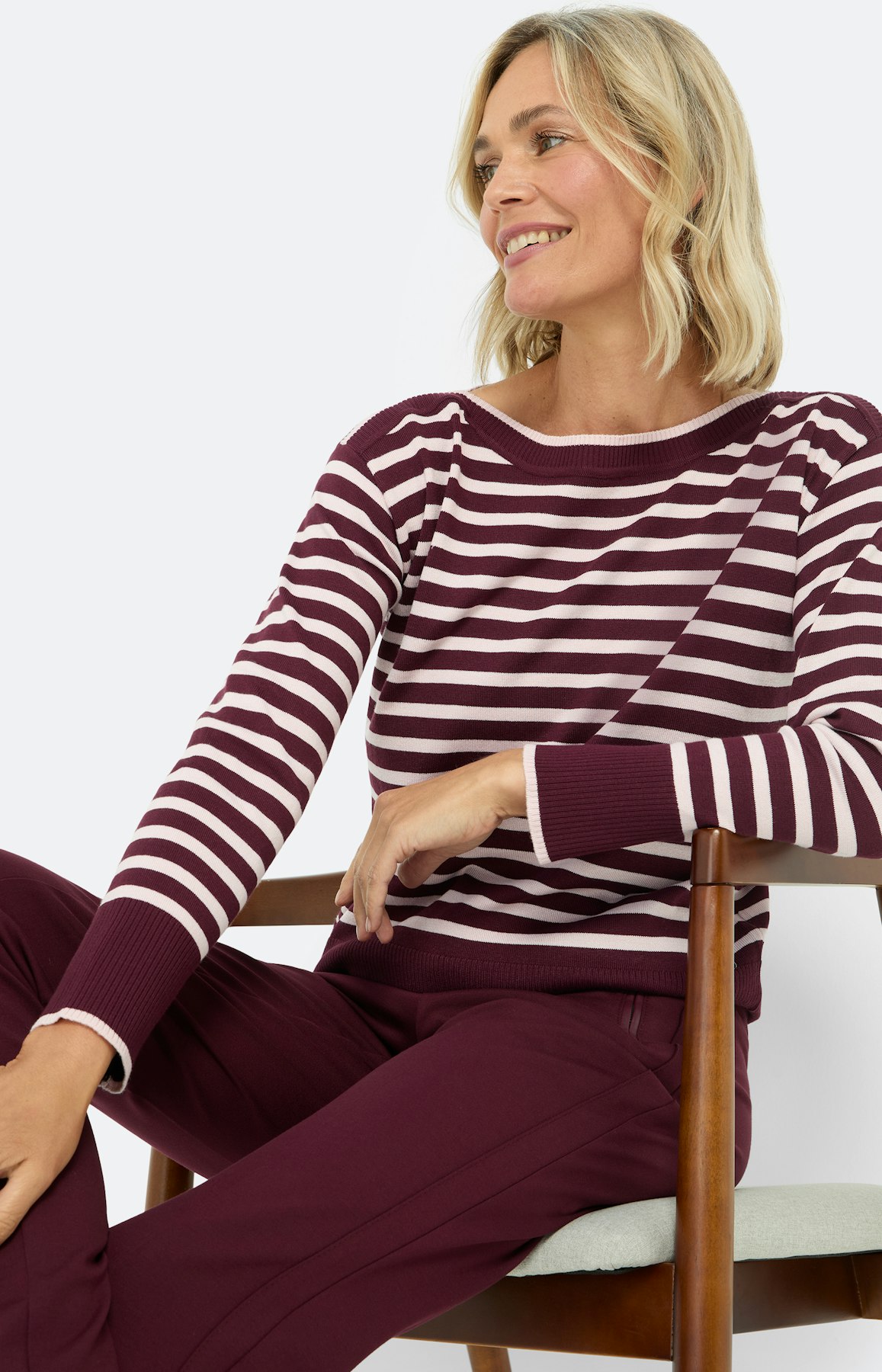 Trui met streepdessin, bourgondië