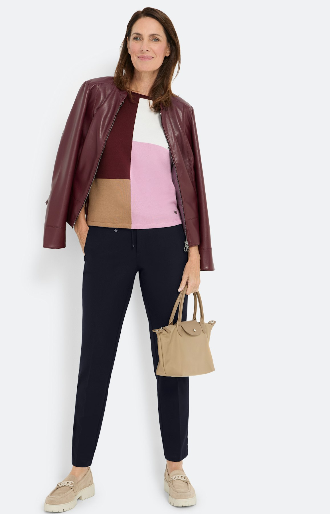 Trui in colourblocking, bourgondië