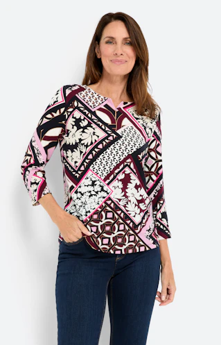 Shirt met motief en halssplit, bourgondi