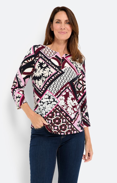 Shirt met motief en halssplit, bourgondi