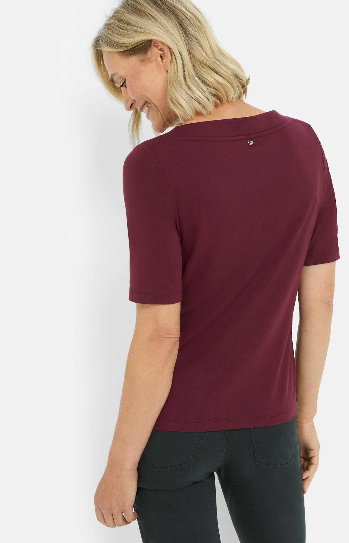 T-shirt met boothals, bourgondië