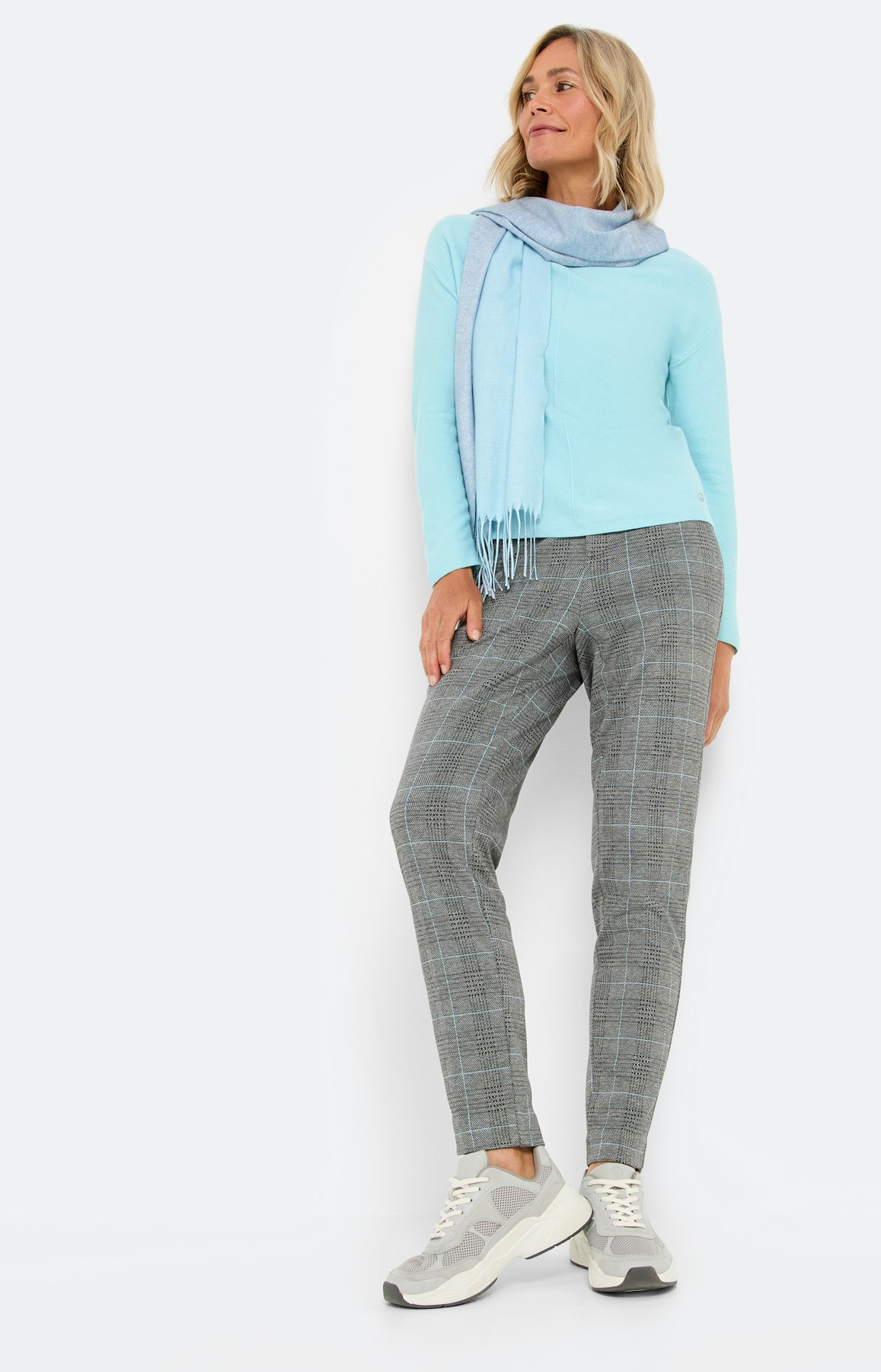 Glencheck broek 30 inch, lichtgrijs