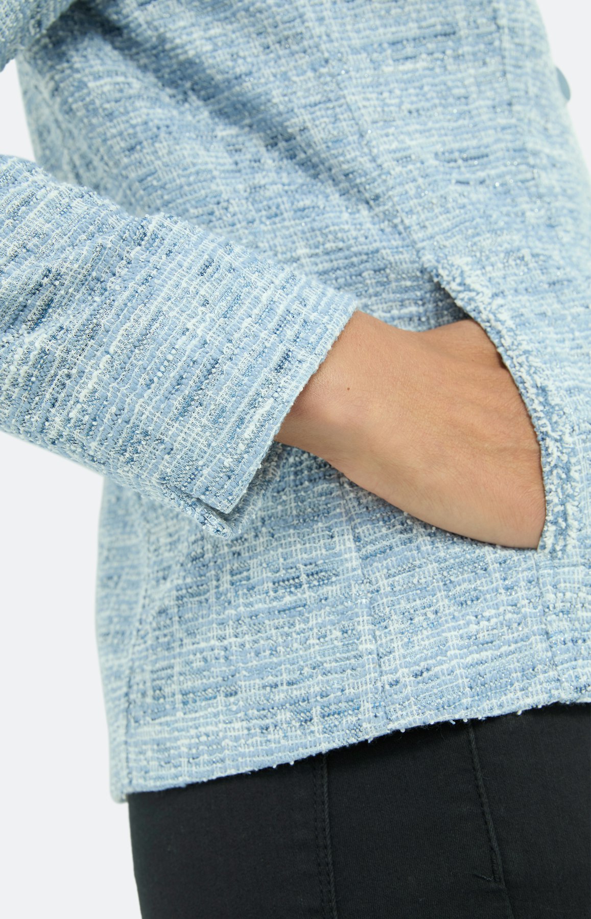 Boucléblazer met knopenlijst, lichtblauw