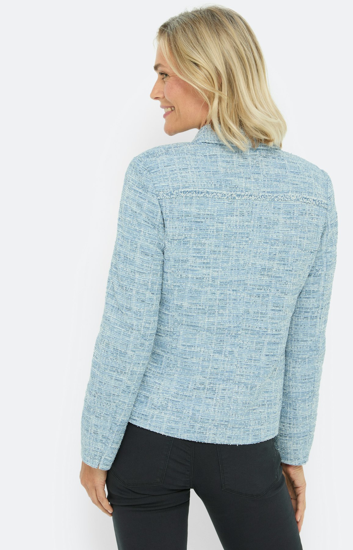 Boucléblazer met knopenlijst, lichtblauw