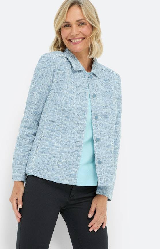 Bouclé-Blazer mit Knopfleiste, hellblau