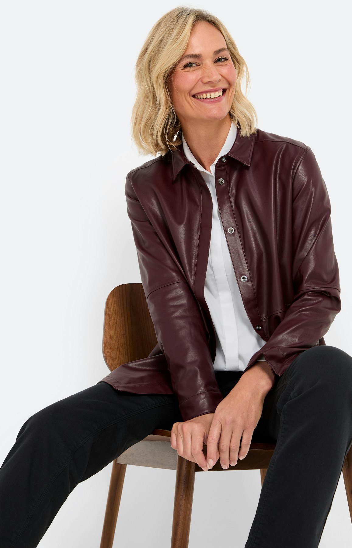 Overshirt van imitatieleer, bourgondië